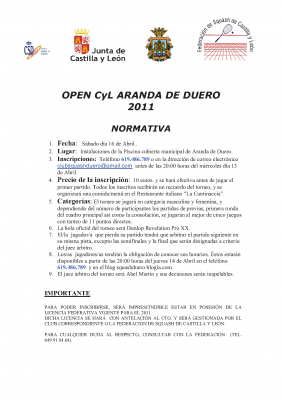 Normativa Open CyL Aranda de Duero 2011